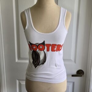 Hooters Cropped‎ White Tank Top Owl Women's Size Small Bodycon